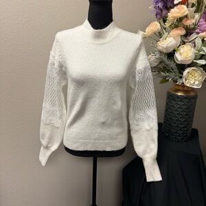 Red by BKE White Lace Balloon Sleeve Sweater Small Soft Winter Knit Top